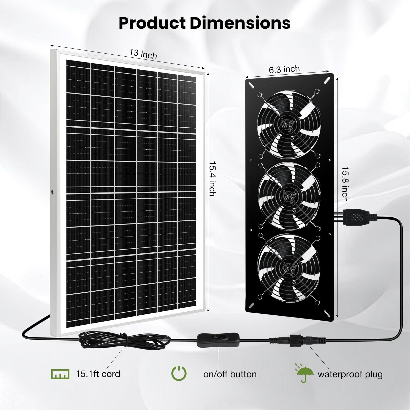 Solar Powered 3 Fan Kit, 25W High Velocity Waterproofed Solar Exhaust Fans fo…