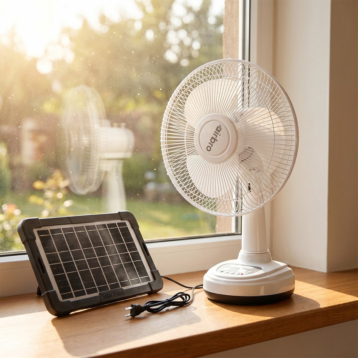 12″ Desktop Solar Fan Portable Rechargeable Camping Fan w/ Emergency Light Kit