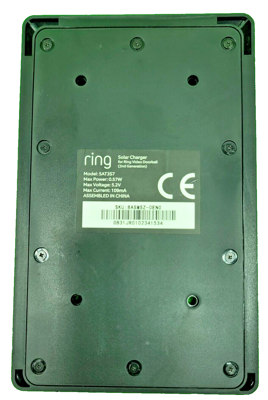 Ring 5AT3S7 Black Solar Charger Ring Battery Video Doorbell Micro USB