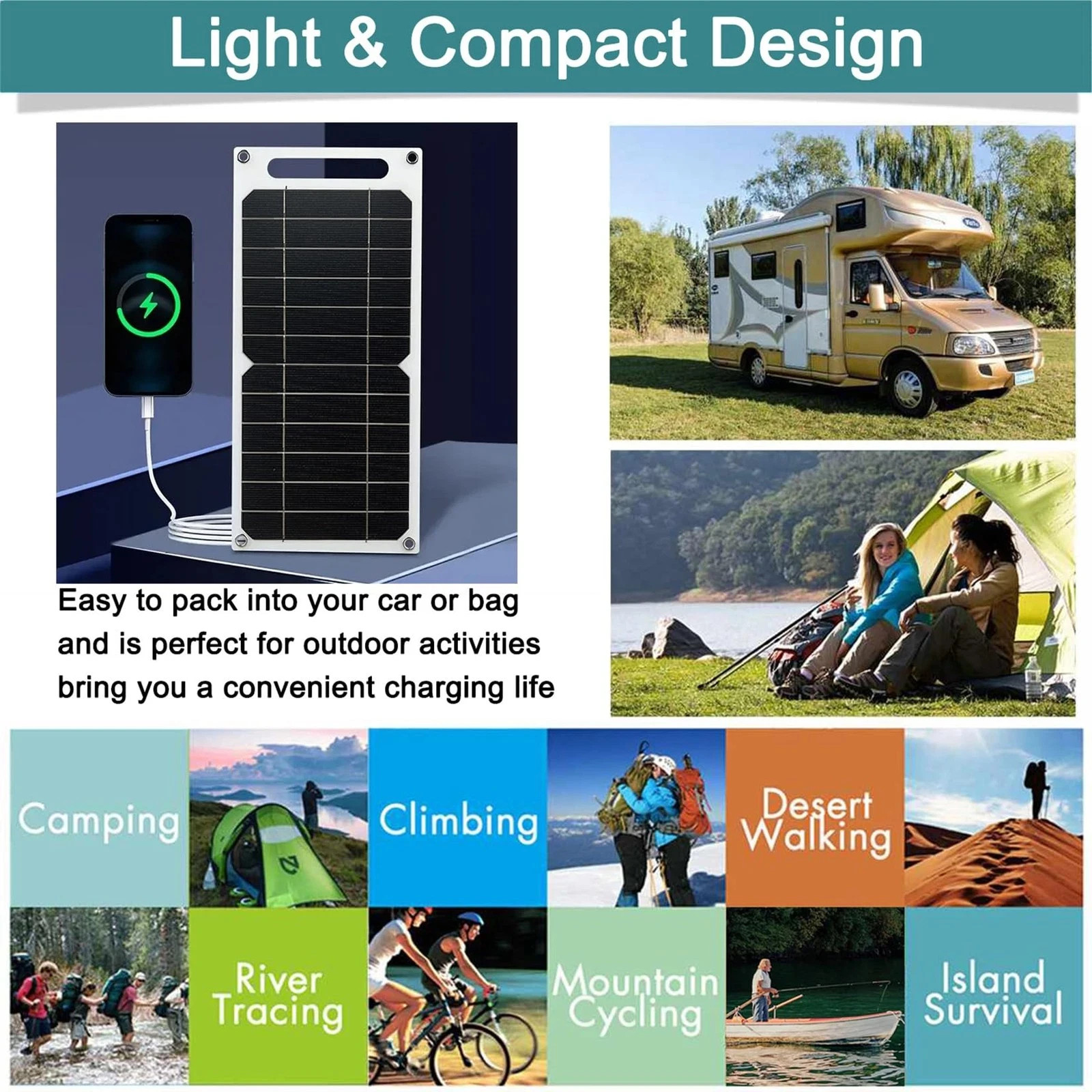 Portable 5V 6W USB Solar Panel Charger for Phones, Cameras, and Camping Gear