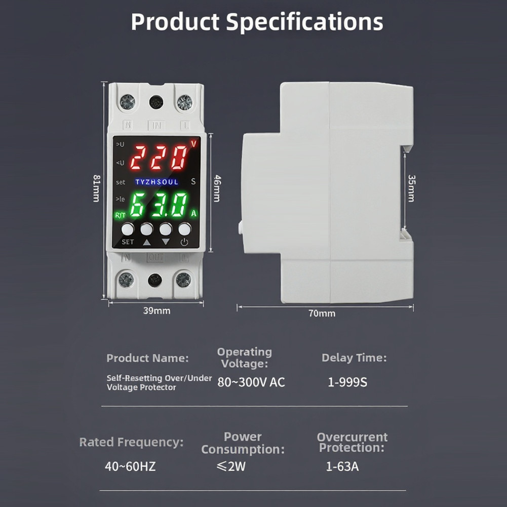 AC80-300V Voltage Protector Featuring Dual LCD Readout and Auto Reset Function