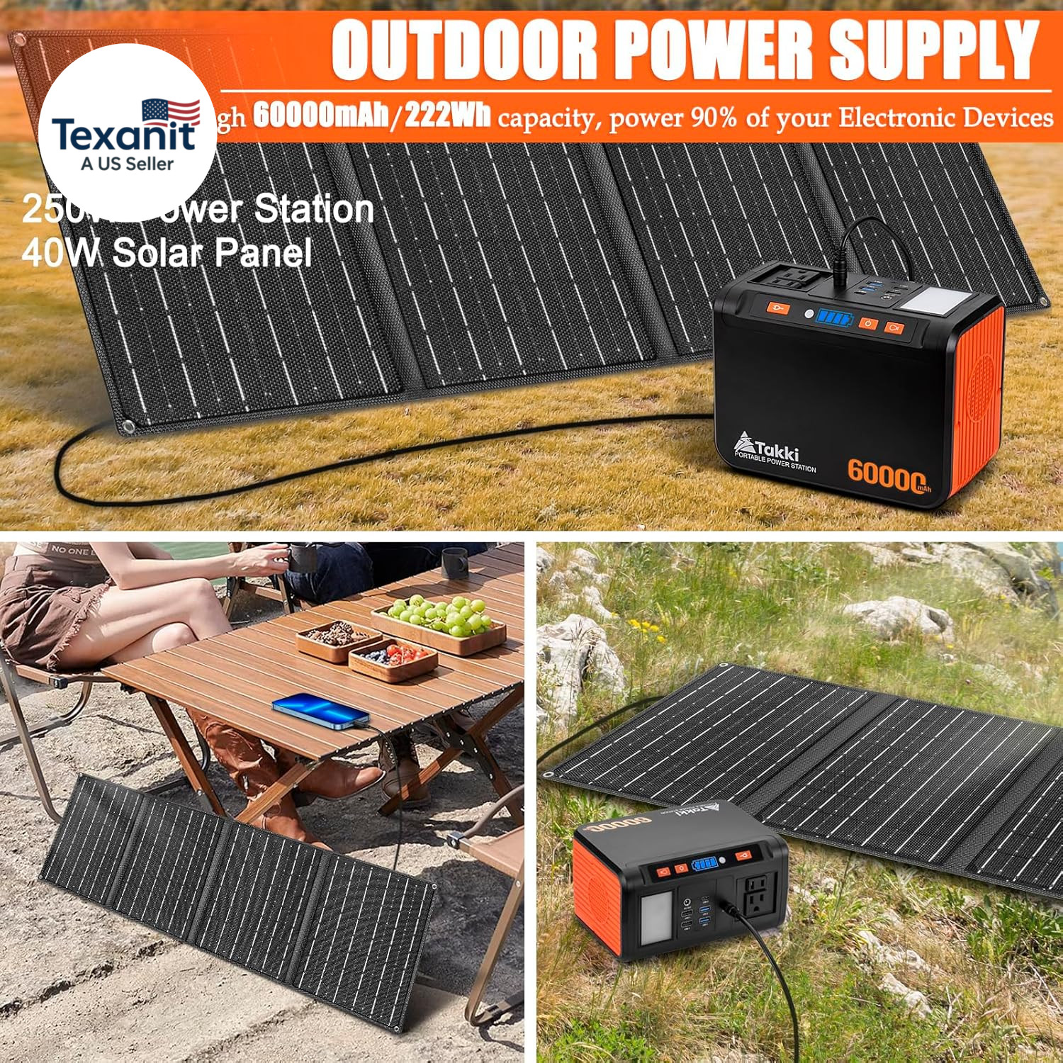 Solar Generator 250W Portable Power Station with 40W Solar Panels 222Wh Pure Sin