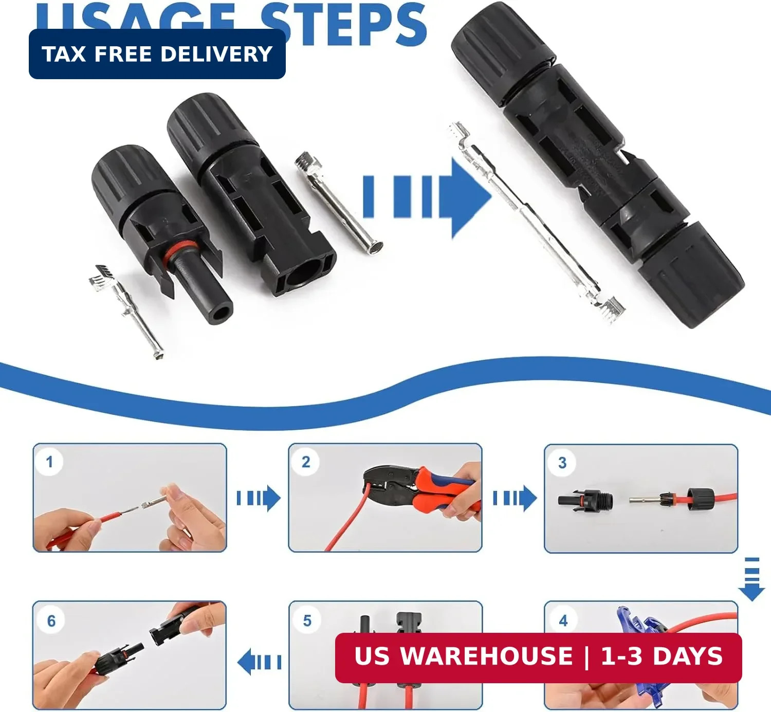16 PCS Solar Panel Connectors, Male/Female IP67 1000V 30A(10AWG) | Solar Cable C