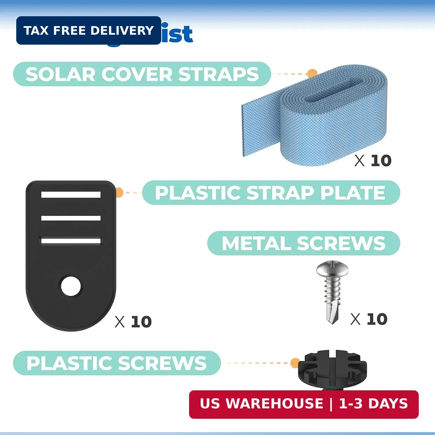 ANTOBLE Tube and Solar Cover Fastening Kit, FGHDWFASPK Pool Solar Cover Straps C