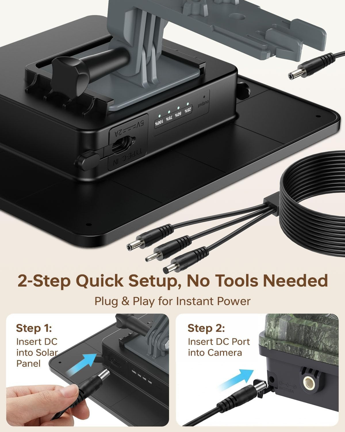 Trail Camera Solar Panel, 6W Solar Battery Charger 12V/1.5A with 10000Mah Built