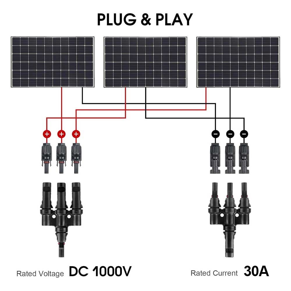 3 Way Solar Panel T Branch Cable Connection Adapter Coupler Connector Waterproof