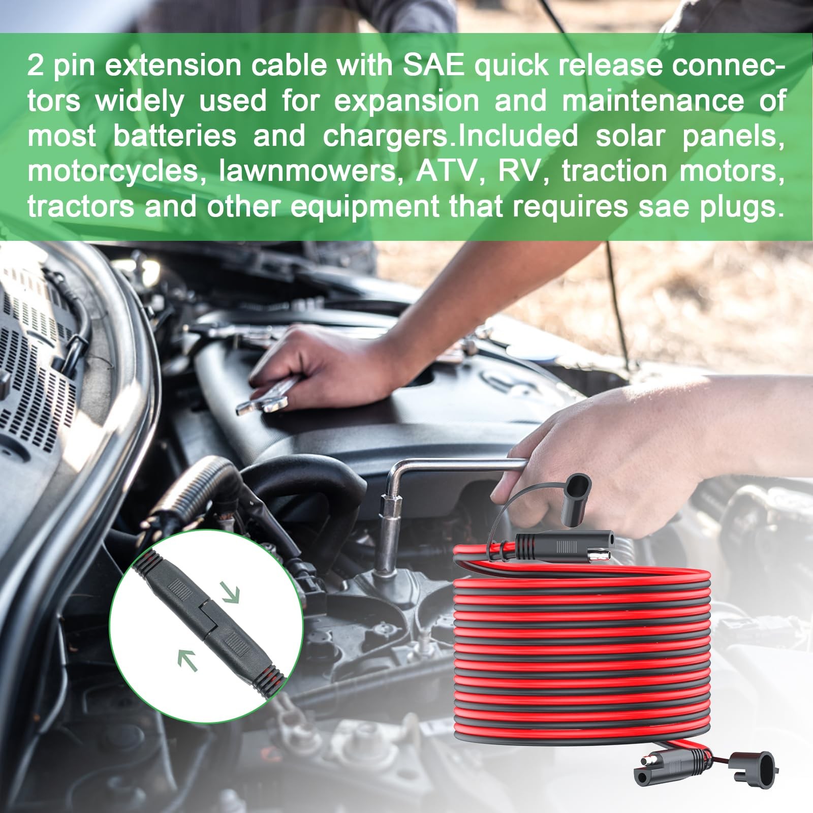 JXMXRPV 10AWG 10FT SAE Extension Cable with Quick Disconnect Connector and SA…