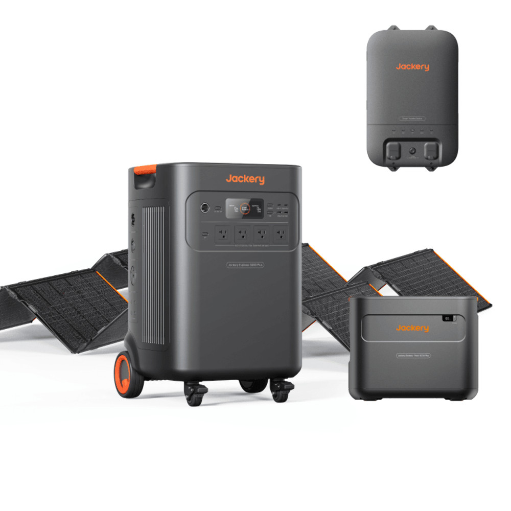 Jackery Explorer 5000 Plus Solar Generator + Qty 2 SolarSaga 500 X + Transfer Sw