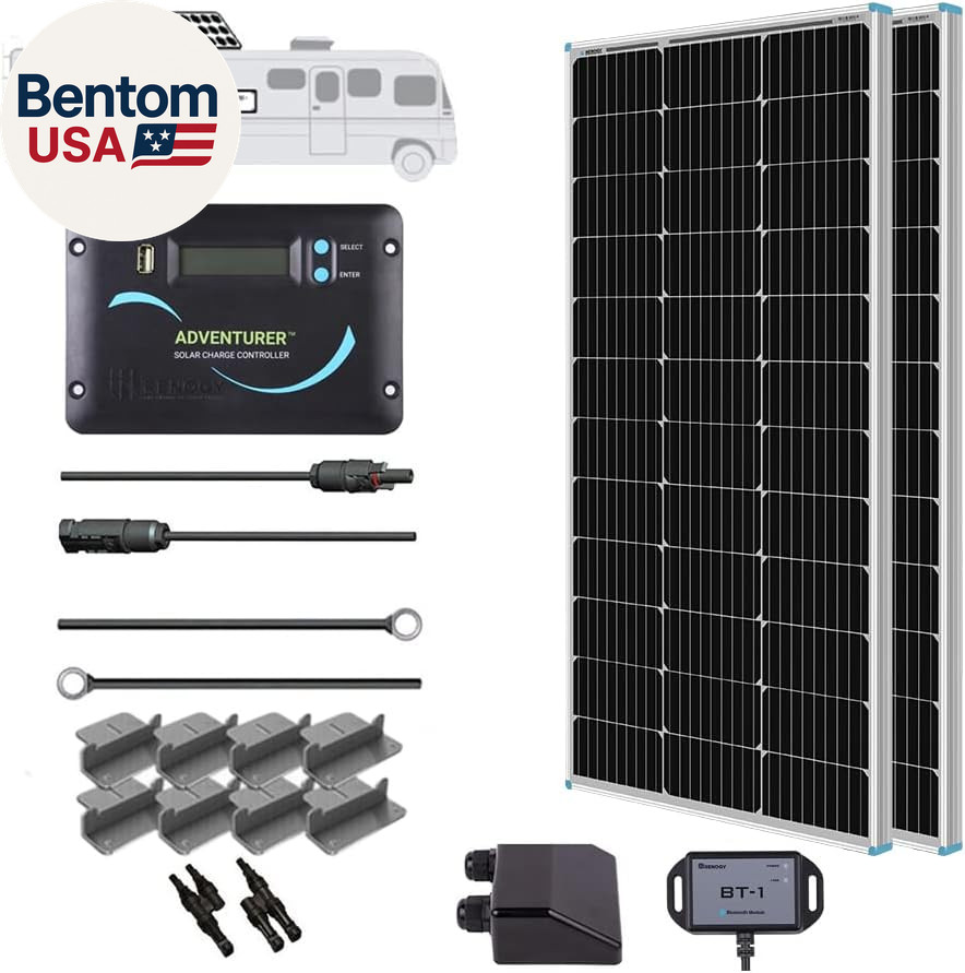 200 Watts 12 Volts Monocrystalline RV Solar Panel Kit with Adventurer 30A LCD PW