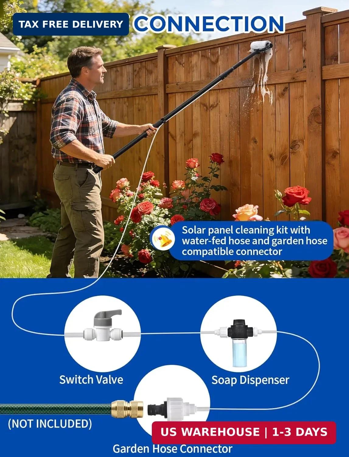 Electric Solar Panel Cleaning Kit, 20FT Solar Panel Cleaning Brush and Pole with