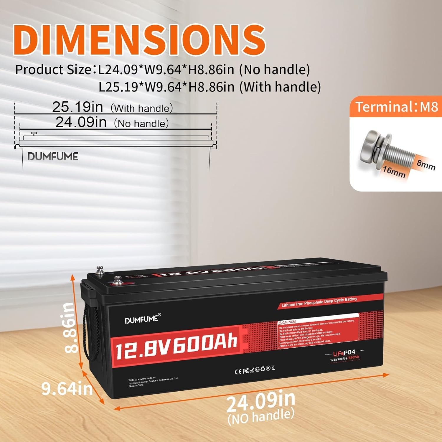 12V 600Ah LiFePO4 Lithium Battery Deep Cycle 7680Wh 200A BMS for RV Boat Marine