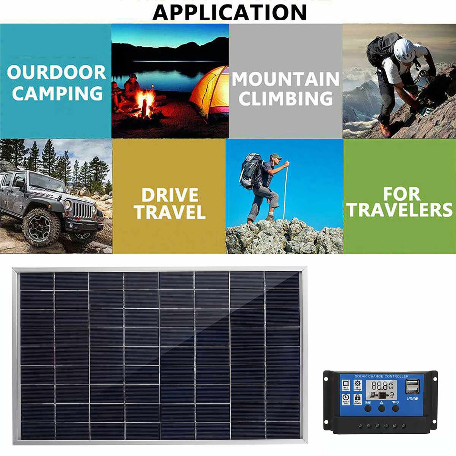 12V 10W Complete Solar Panel Kit Solar Power System Generator 100A Home Grid