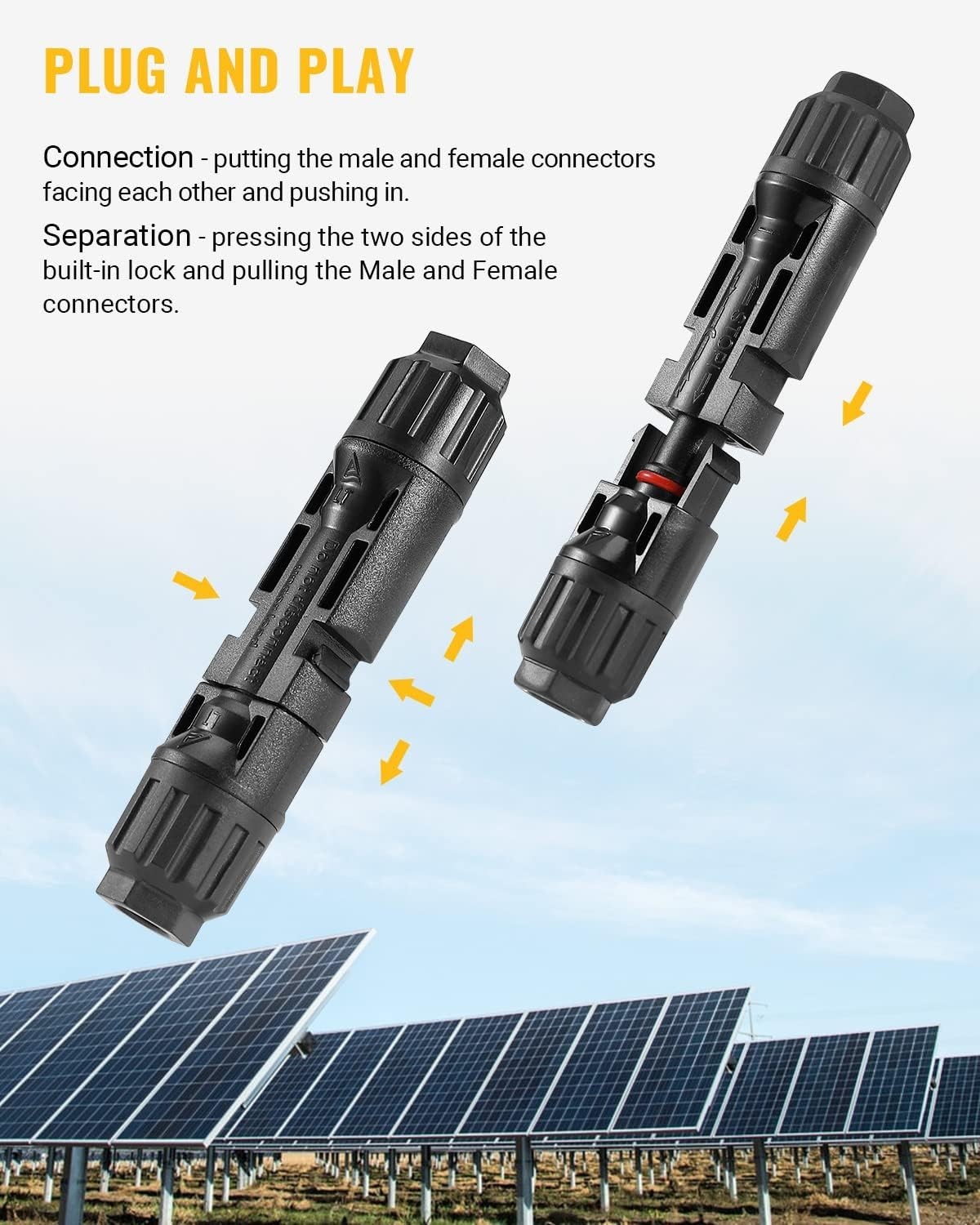 Durable 12 PCS Solar Connectors with 6 Pairs Mall-Female & Weatherproof Spanners