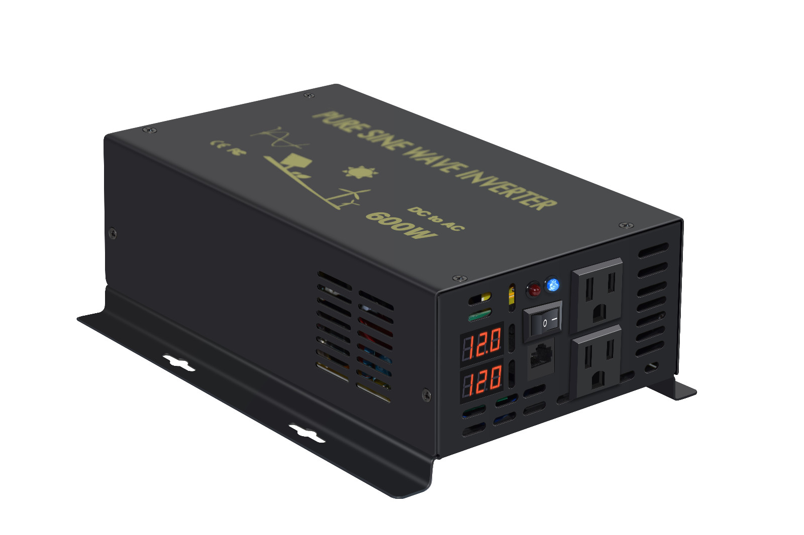 600Watt Pure Sine Wave Inverter 12V to 120V Car Home Truck Motor Camp RV Solar