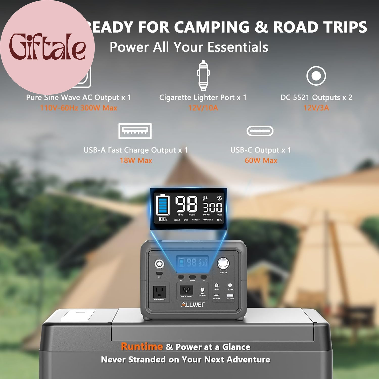 Portable Power Station 300W (Peak 600W) Upgraded, 256Wh Lifepo4 Battery Bank Sol