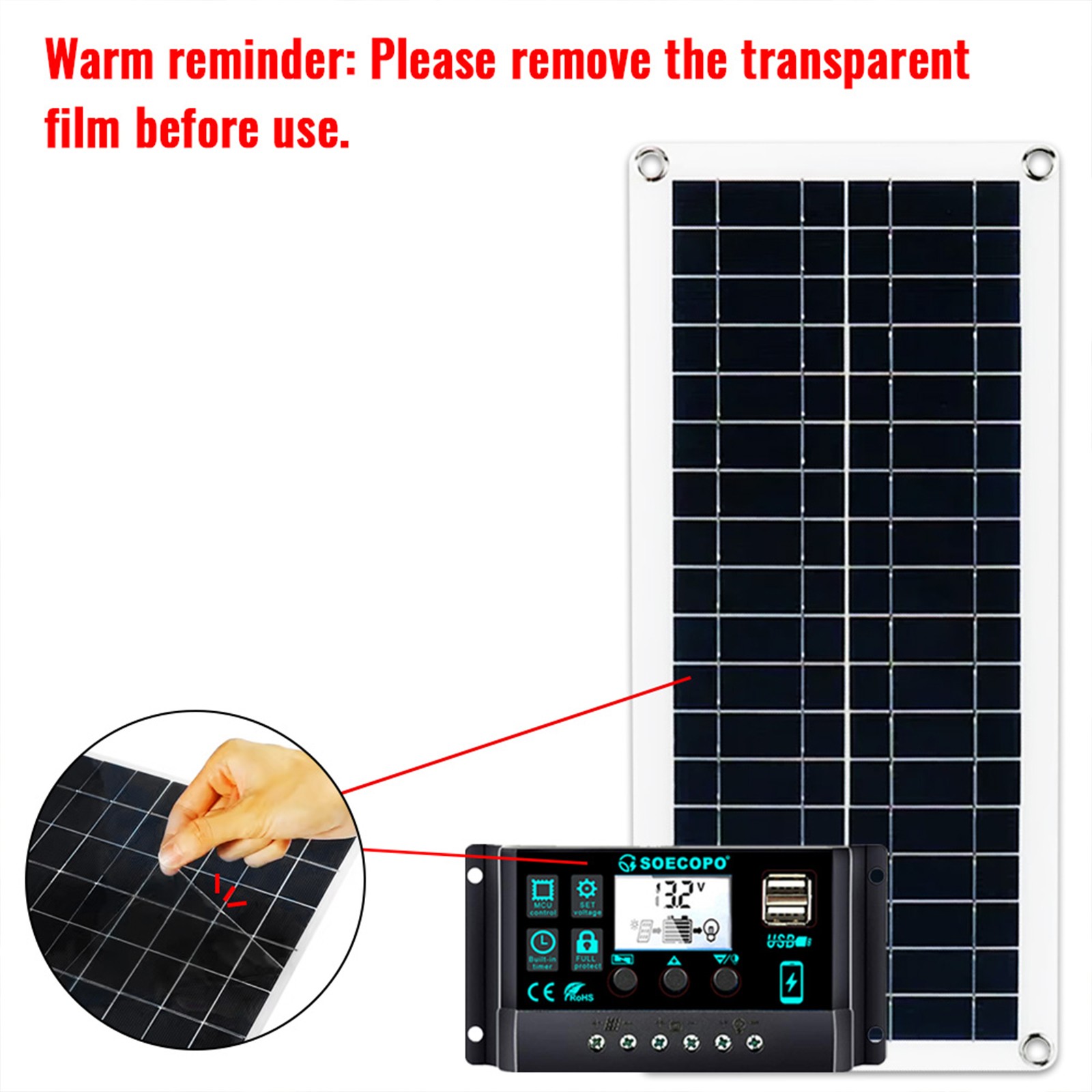 800W 4 x200W PV Panel Kit – 100A Controller + 2M DC Cord for Home Balcony/RV4
