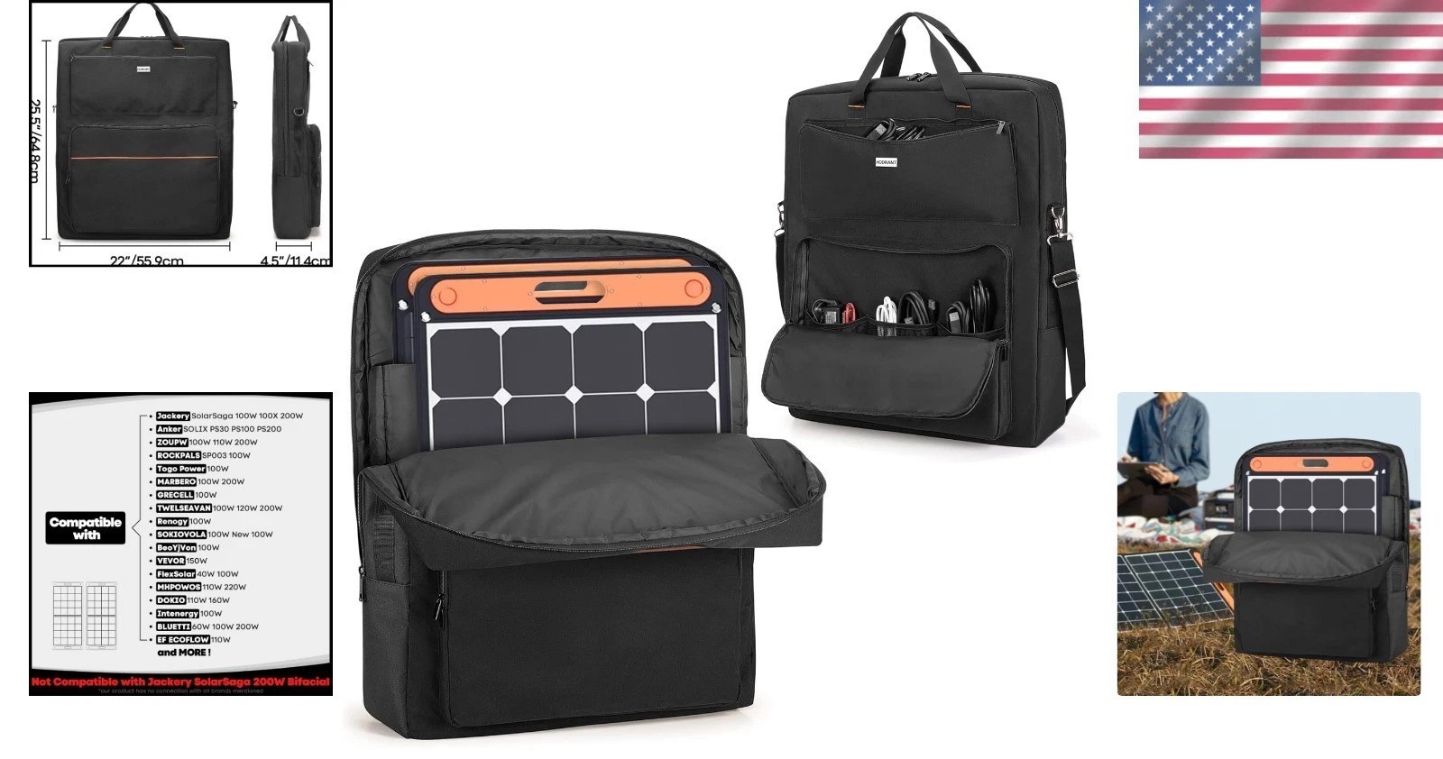Solar Panel Storage Bag for Jackery SolarSaga 100W 200W with Padded Compartments