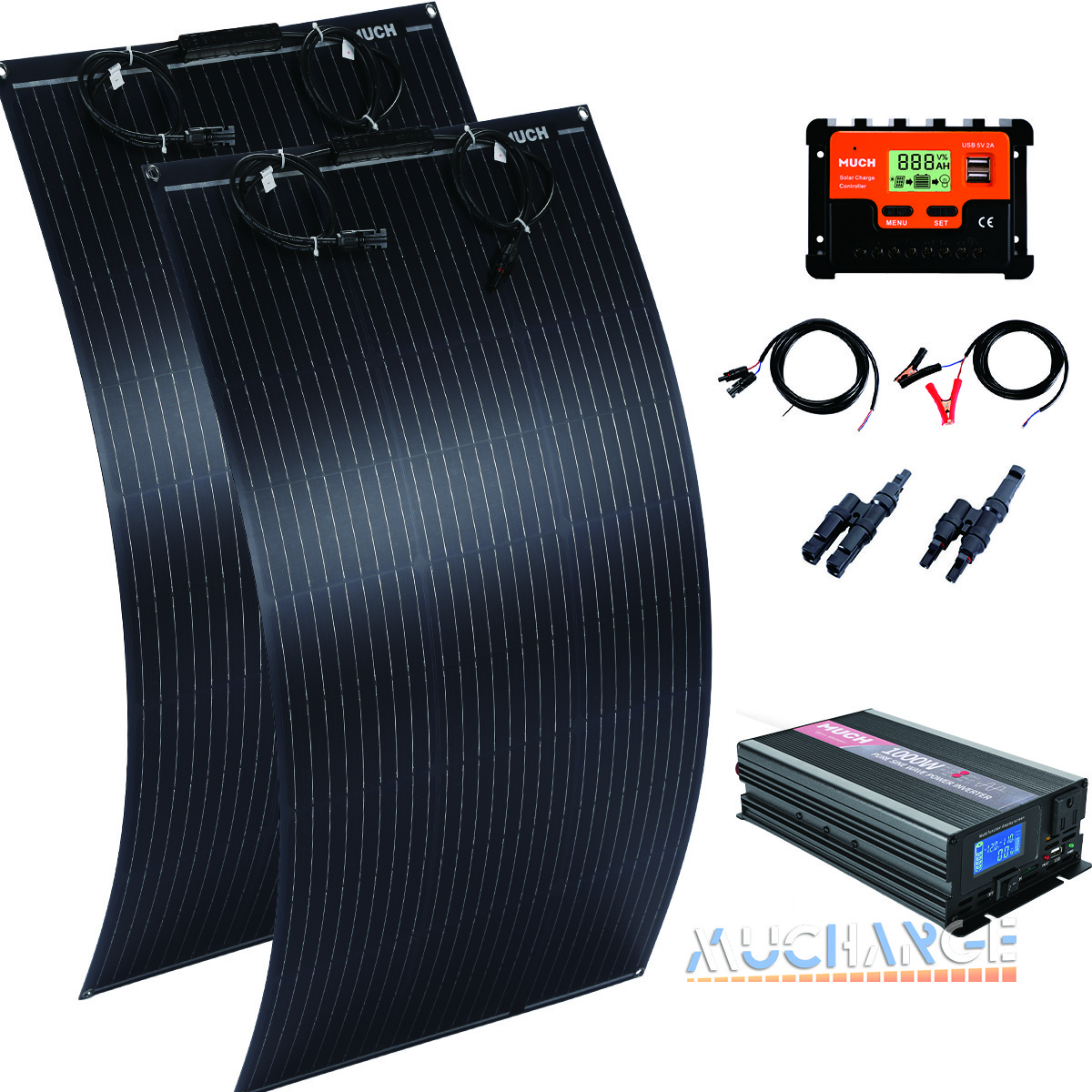 200W Flexible Solar Panel Kit Mono for RV Camping Home Boat & 1000W Car Inverter