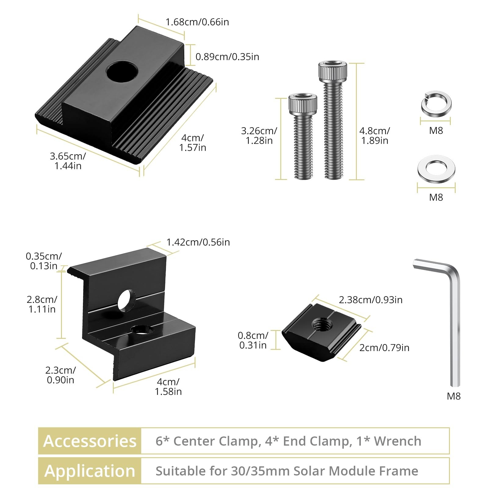 10 PCS Solar Panels Brackets 30mm/35mm, Aluminium 6 x T-Shaped Mid Clamps + 4…