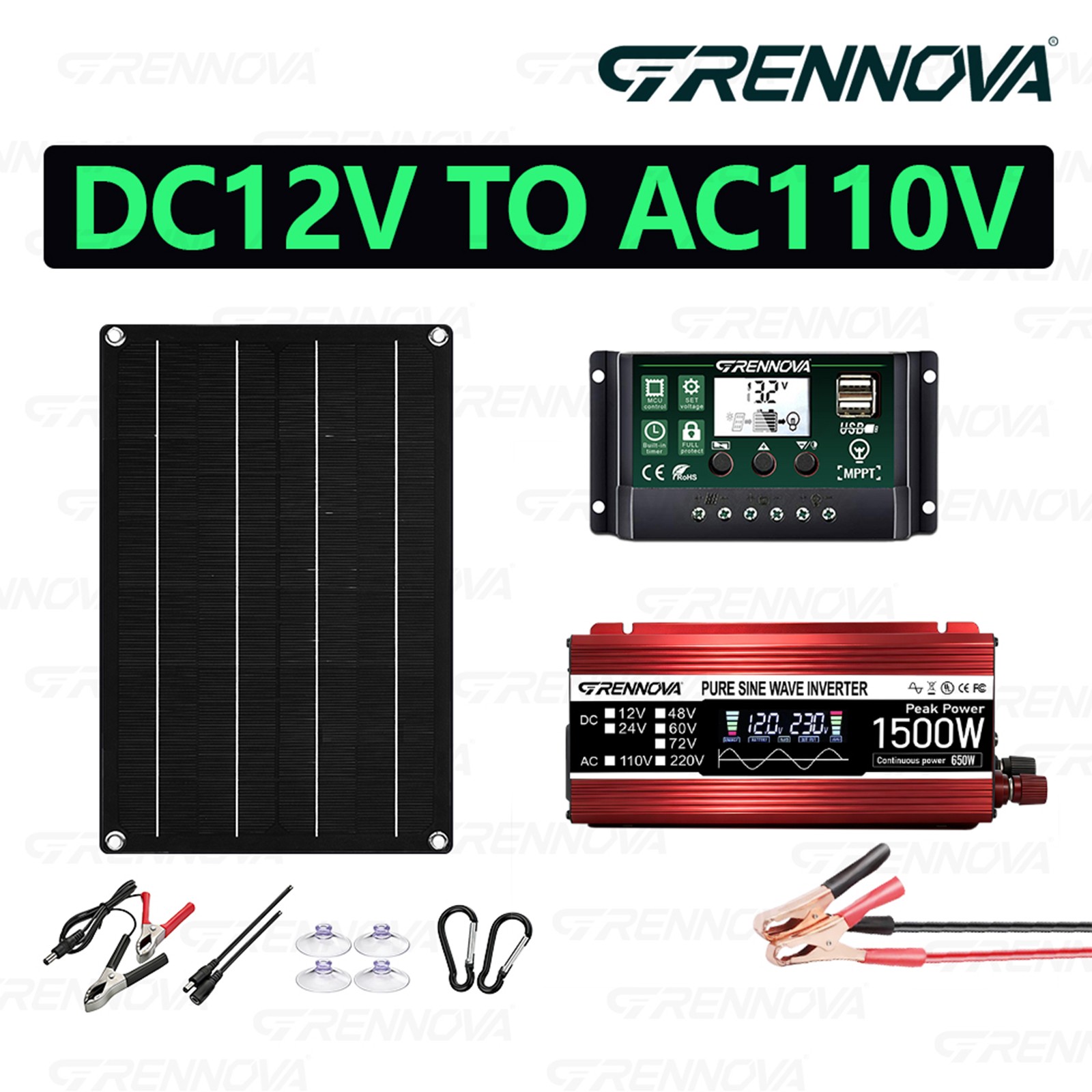 Grennova 1500W Pure Sine Solar System 60A MPPT Dual Voltage Inverter RV Van Farm