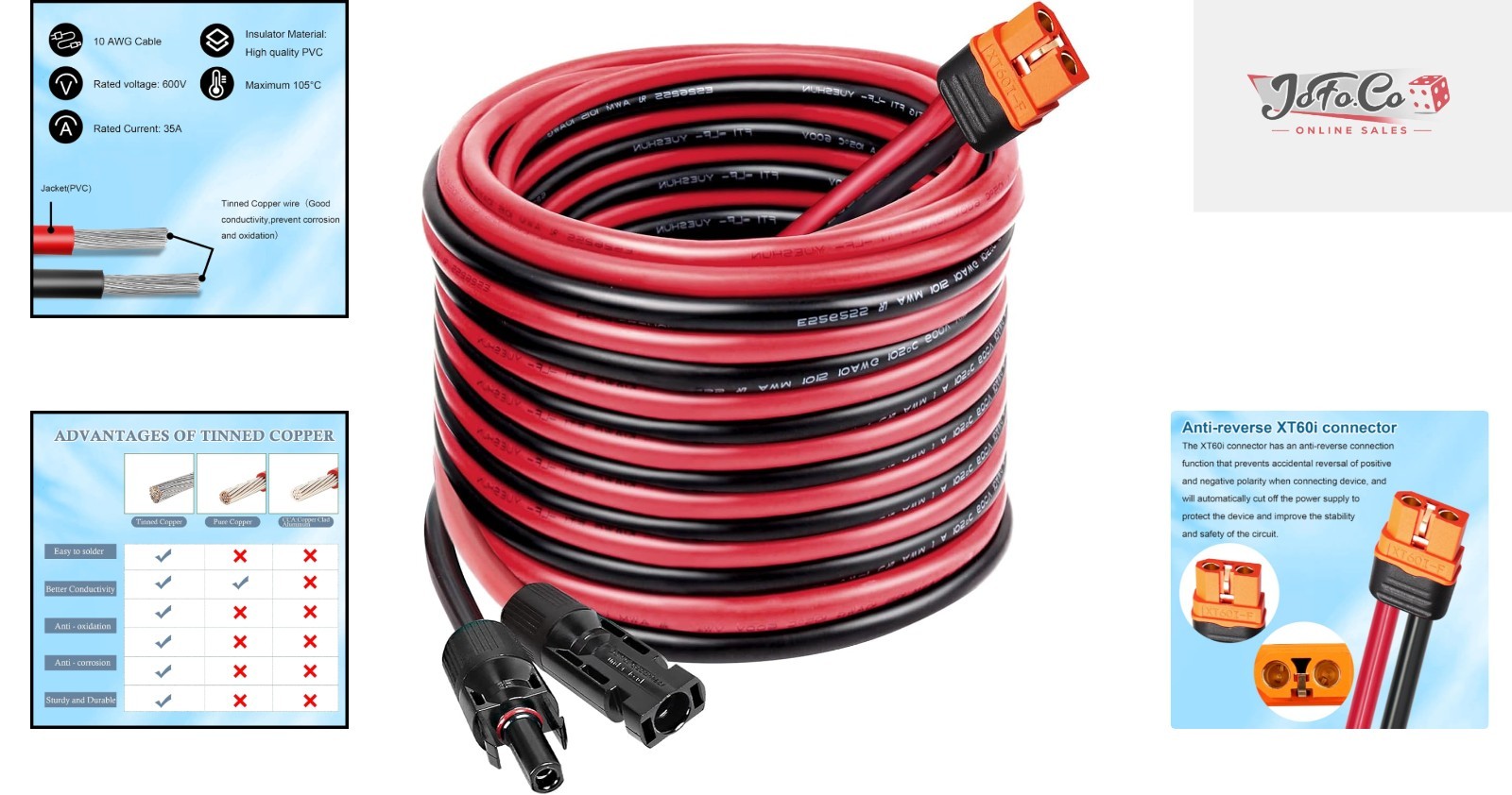 25FT XT60i Cable – Durable, Waterproof 10AWG Connector for Solar Generators