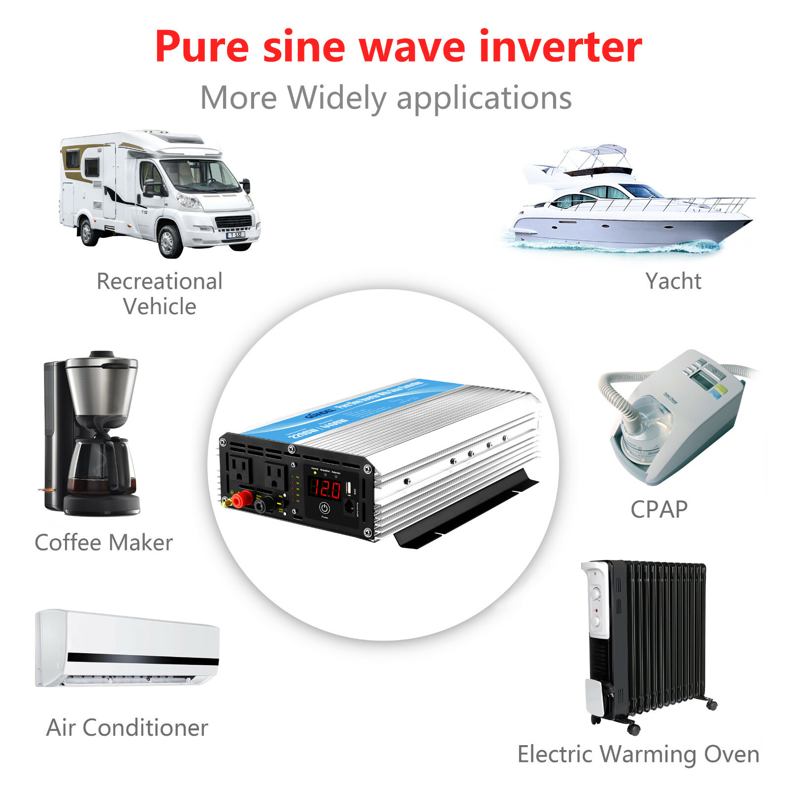 Pure Sine Power Inverter 2200W 12V/120V 20A Solar Controller USA Transistor