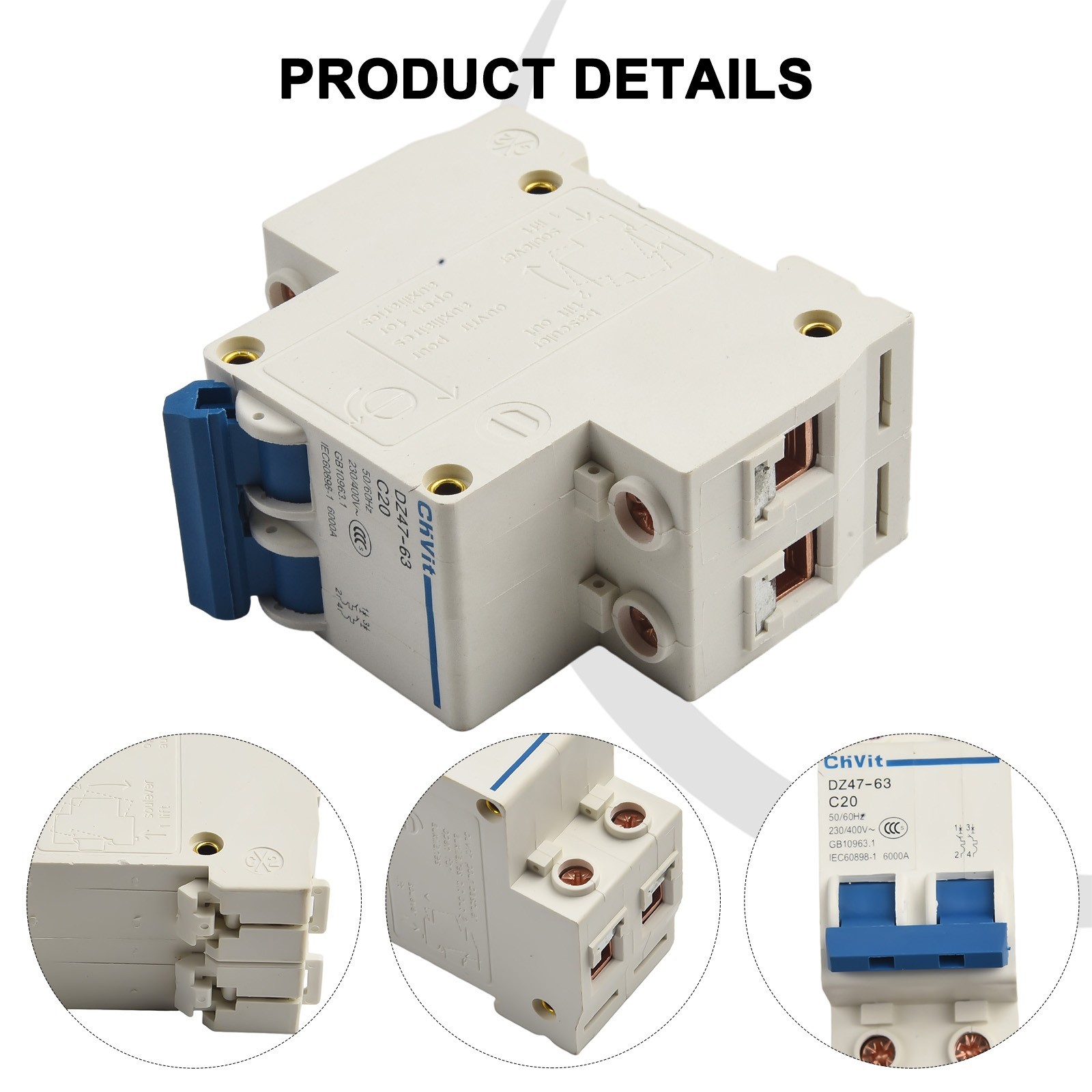 Circuit Breaker Air Switch Overcurrent Trip Type-C 16A/20A/32A/63A 2 P 220V