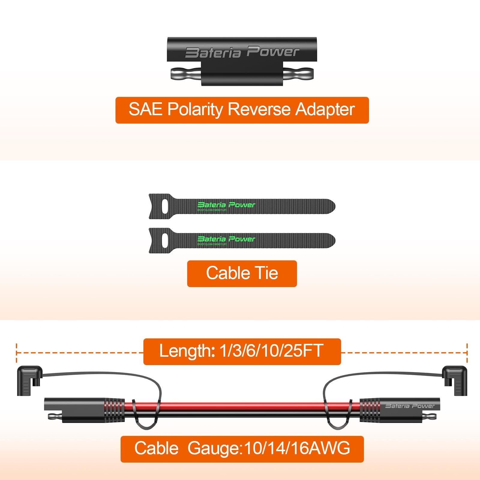 25FT 16AWG SAE Extension Cable with Quick Disconnect Connector for Automotive, S
