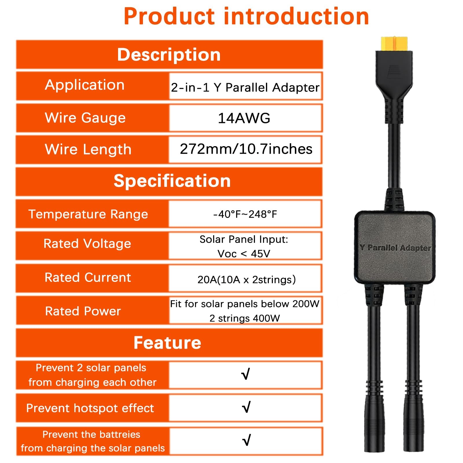 DC 8mm to XT60 Y Splitter, 20A Rated Current Parallel Adapter – Reverse Current