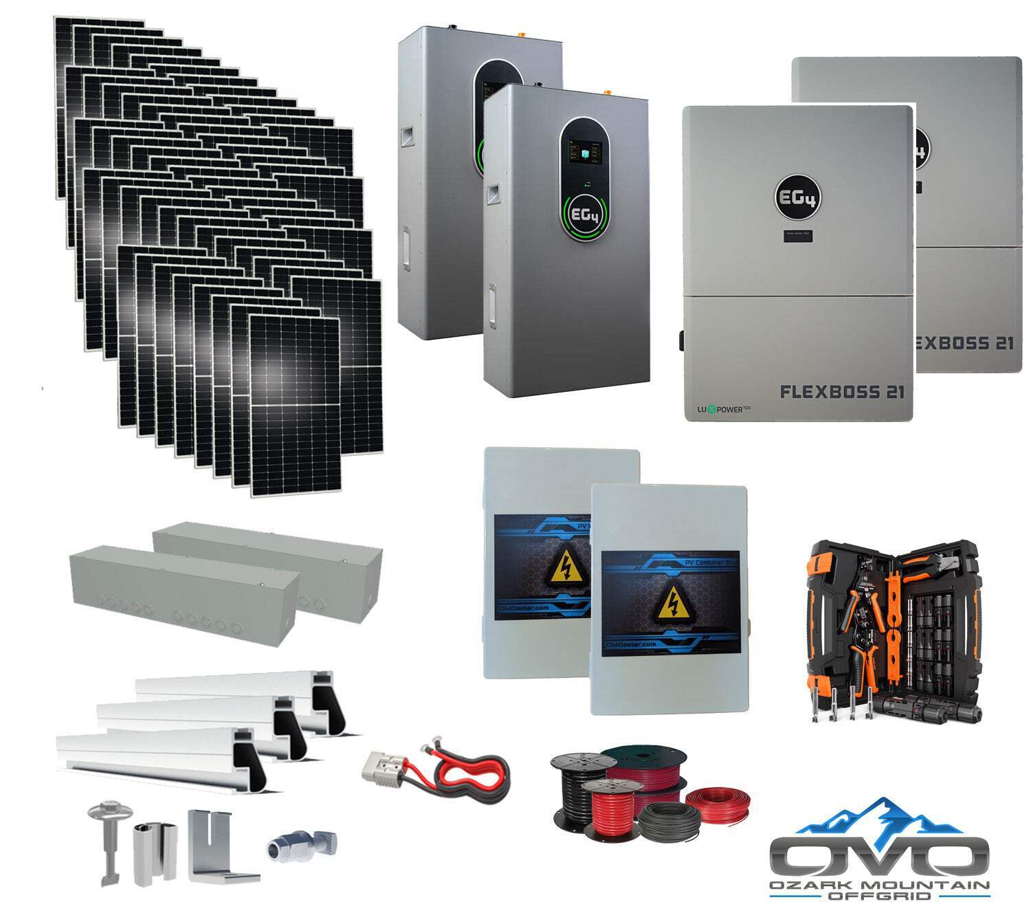 30KW Complete Offgrid Solar Kit + EG4 FlexBOSS21 + 2x 14.3KW 48V EG4 Lithium Ind