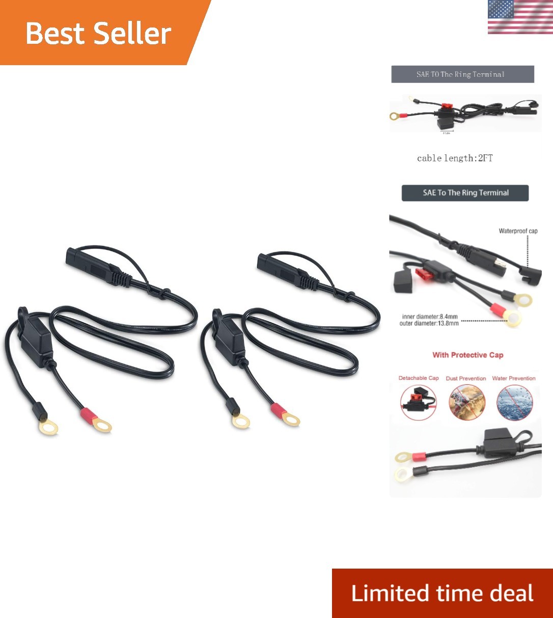 Essential SAE Quick Disconnect Solar Cable Adapter for Motorcycles & Cars – 2Pcs