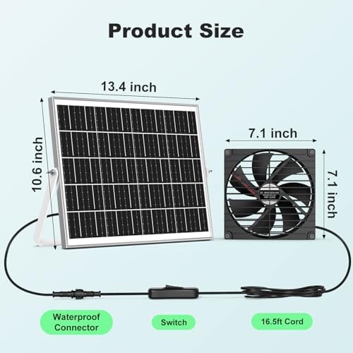 7.1″ Solar Greenhouse Fan 2 Pack, 25W x 2 Large Solar Powered Intake and Exha…