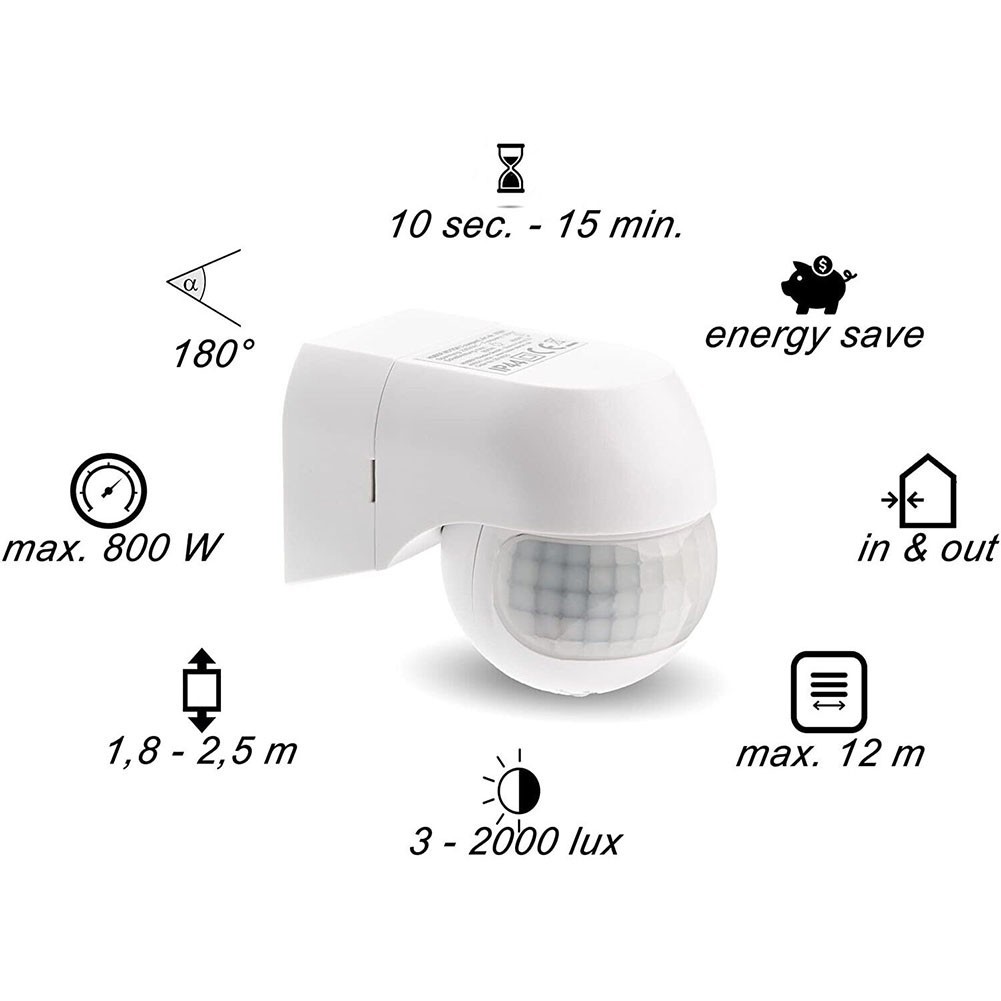 Motion Detector 12 M 180° 80 X 68 X 56mm AC 110V-220V For Indoor And Outdoor PVC