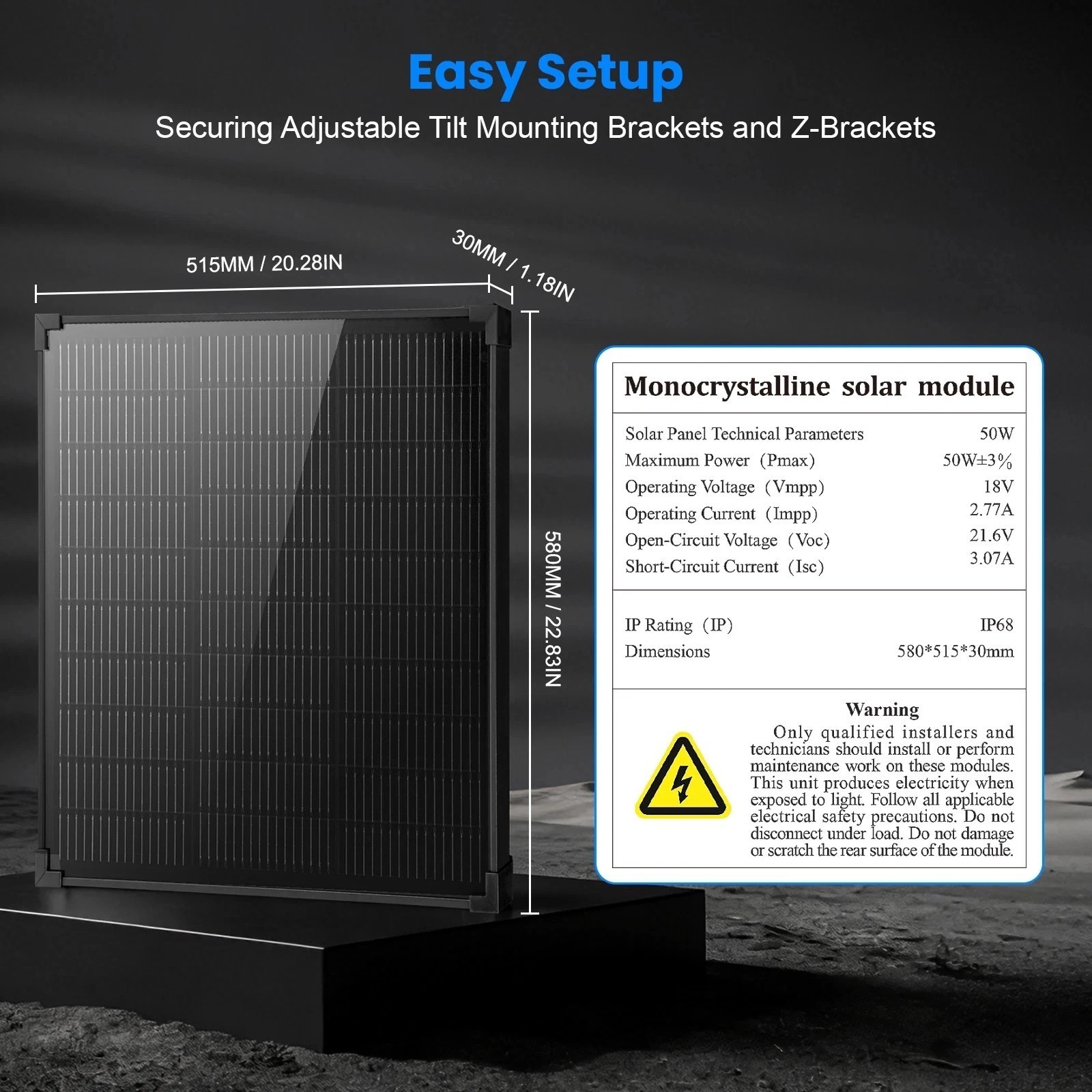 AeternaSol 50W 12V Solar Panel N-Type Mono Home RV Off Grid Battery Roof RV US