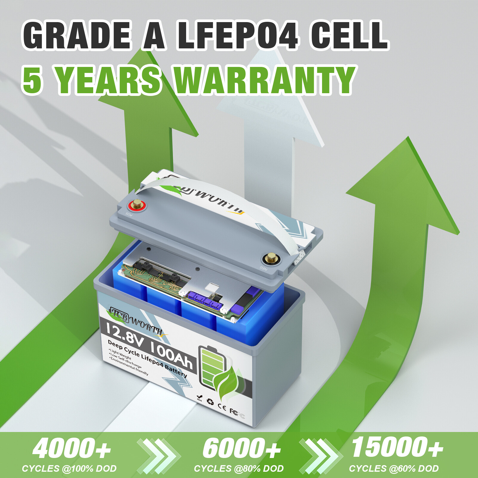 12V 100Ah LiFePO4 Lithium Battery BMS for Solar RV Off-grid Trolling Motor Boat