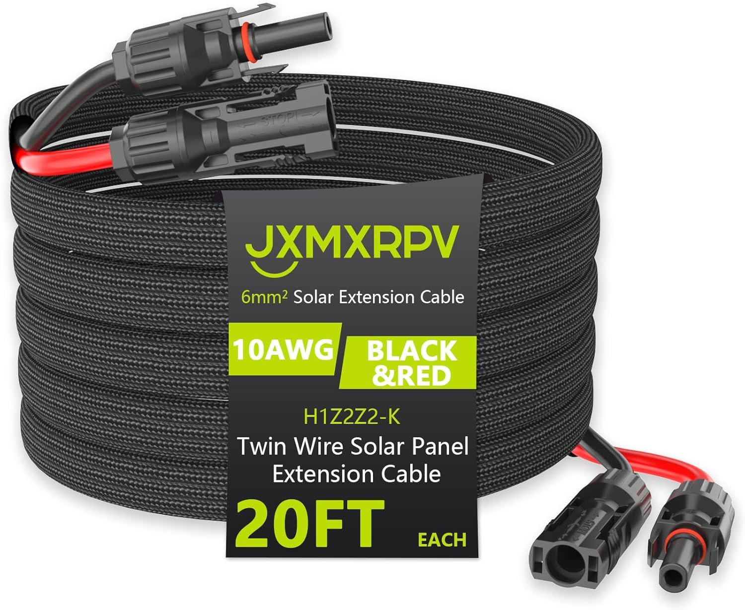 20Ft 10AWG Solar Cable Extension with Protection Cover, Solar Wire with Tool-Fre