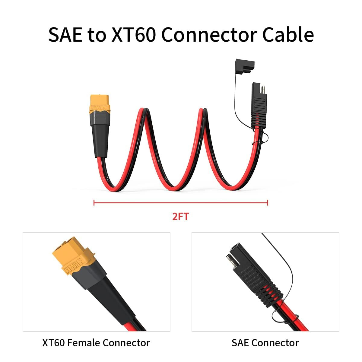 12AWG XT60 to SAE Connector Extension Cable with SAE Polarity Reverse Adapter fo