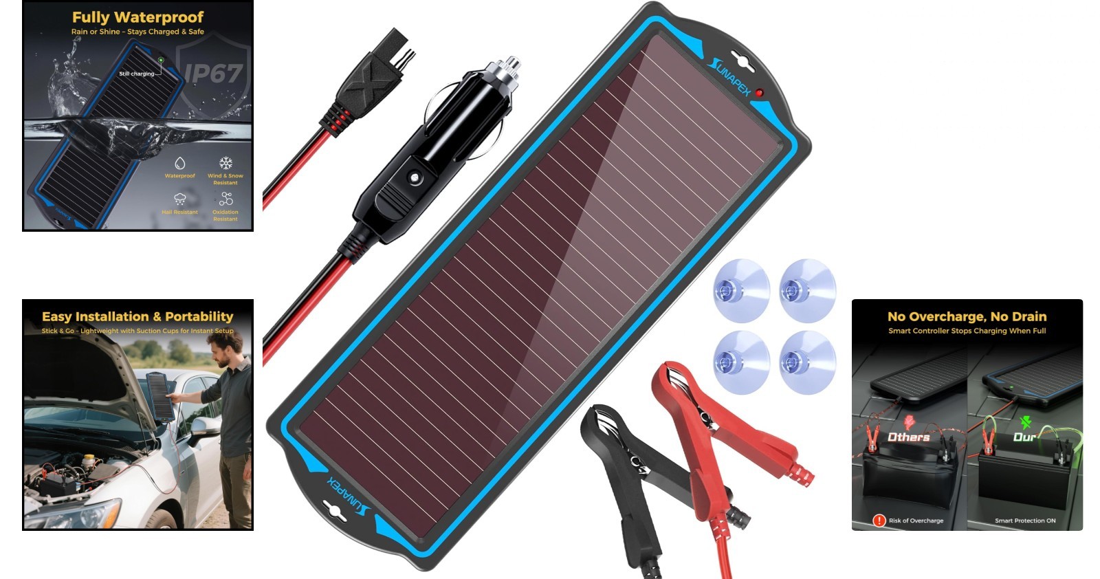12V Solar Battery Charge Waterproof Portable Solar Panel Kit Battery Maintainer
