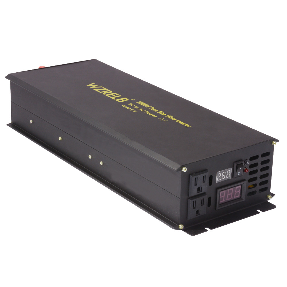 3000W Power Pure Sine Wave Inverter 24V to 120V Off Grid Remote Switch Solar Car