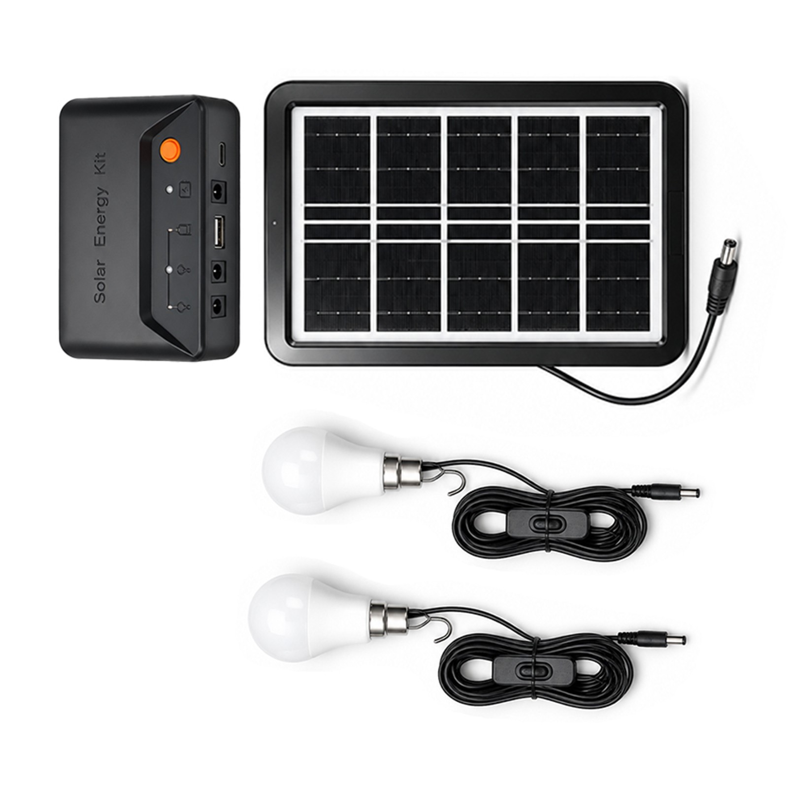 Grennova Portable Solar Light Kit USB Charger 2PCS Switch LED Bulbs