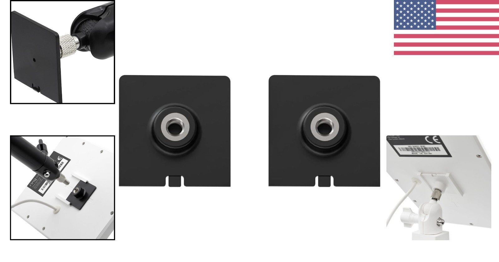2 Pack 1/4 Inch Threaded Mount Adapter for Ring Solar Panel Black Plastic