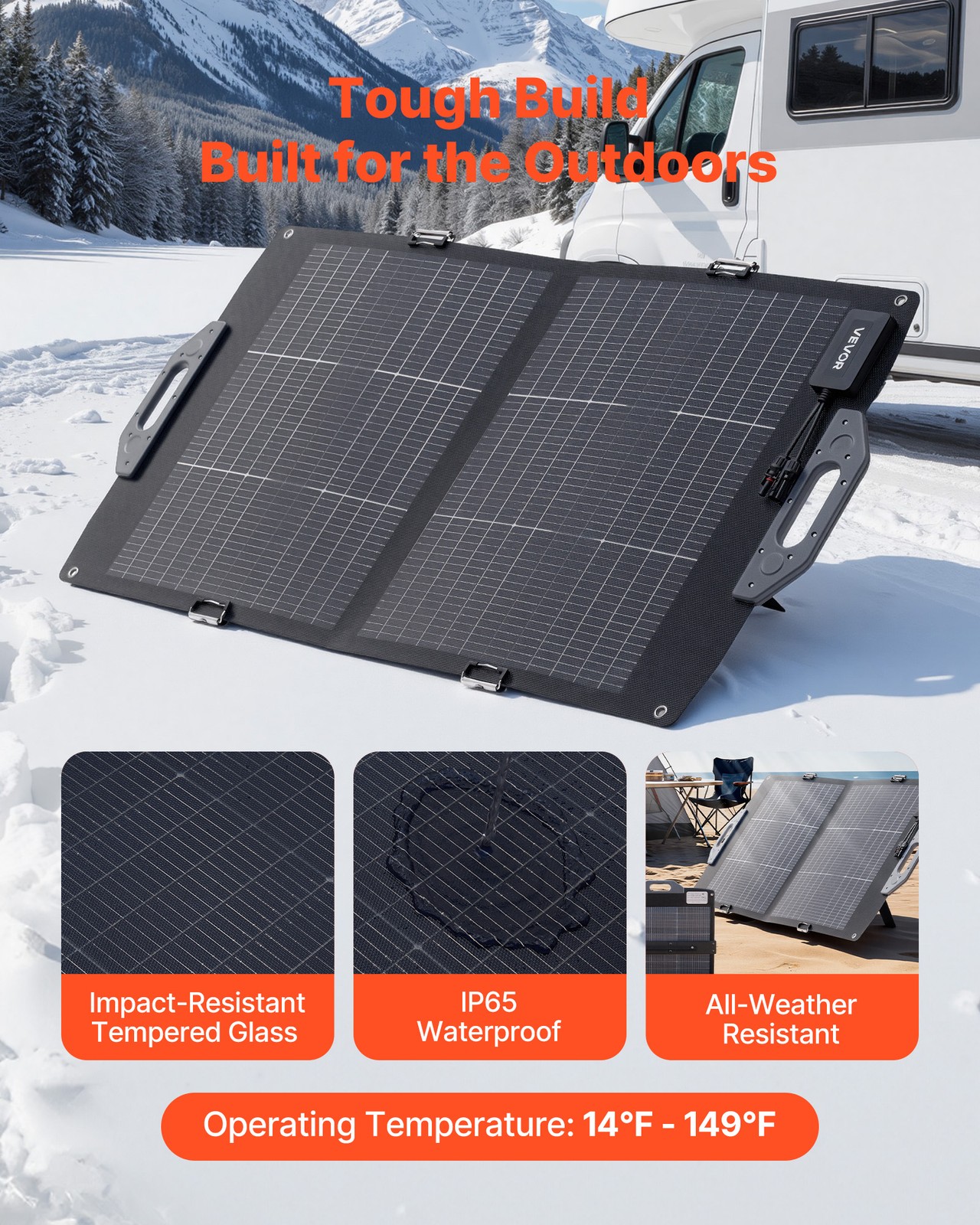 VEVOR 100W Bifacial Solar Panel Foldable Monocrystalline Solar Panel Charger