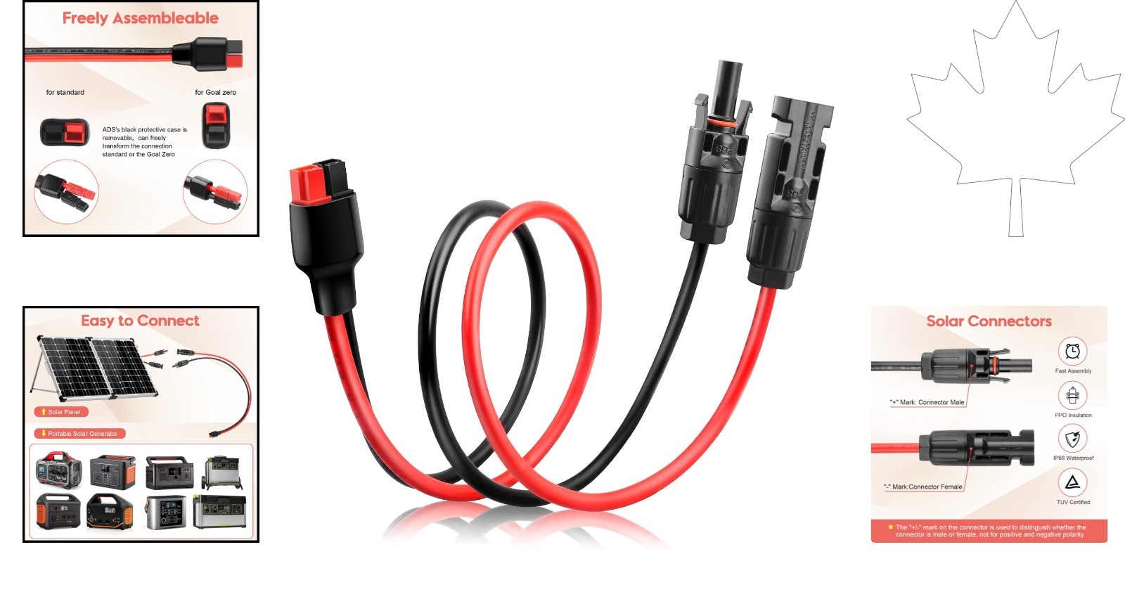 Heavy-Duty 10AWG Anderson Connector Extension Cable for Solar Power – 1.6FT