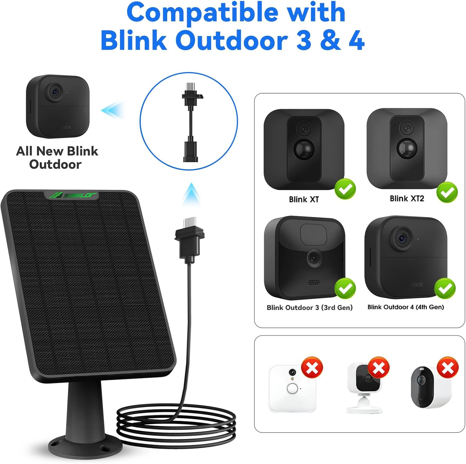 Solar Panel for Blink Camera Outdoor, 6W Solar Panel with Battery Compatible wit