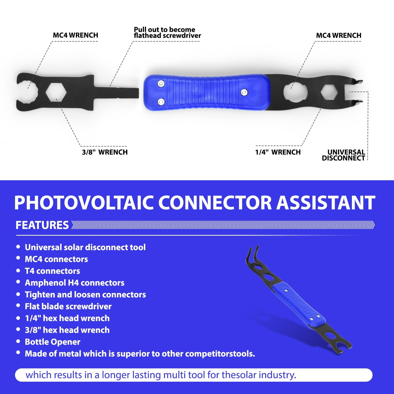 Tntleays Mc4 Disconnect Tool, Solar Serpent 5-in-1 Multipurpose blue