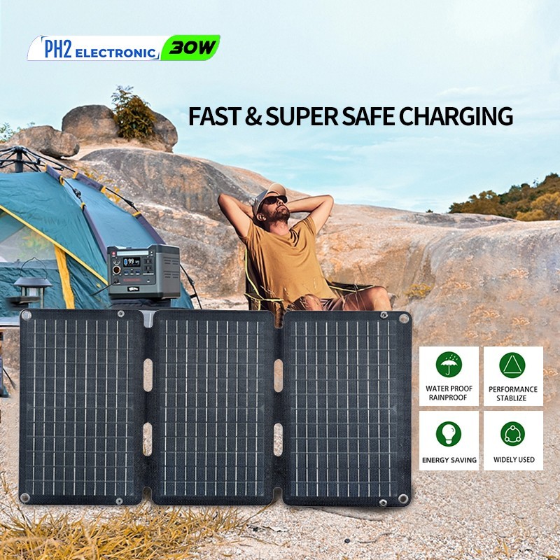 30w Portable Foldable Solar Panel Kit (18V,9″L x 13″W,1.5lb),Solar Controller