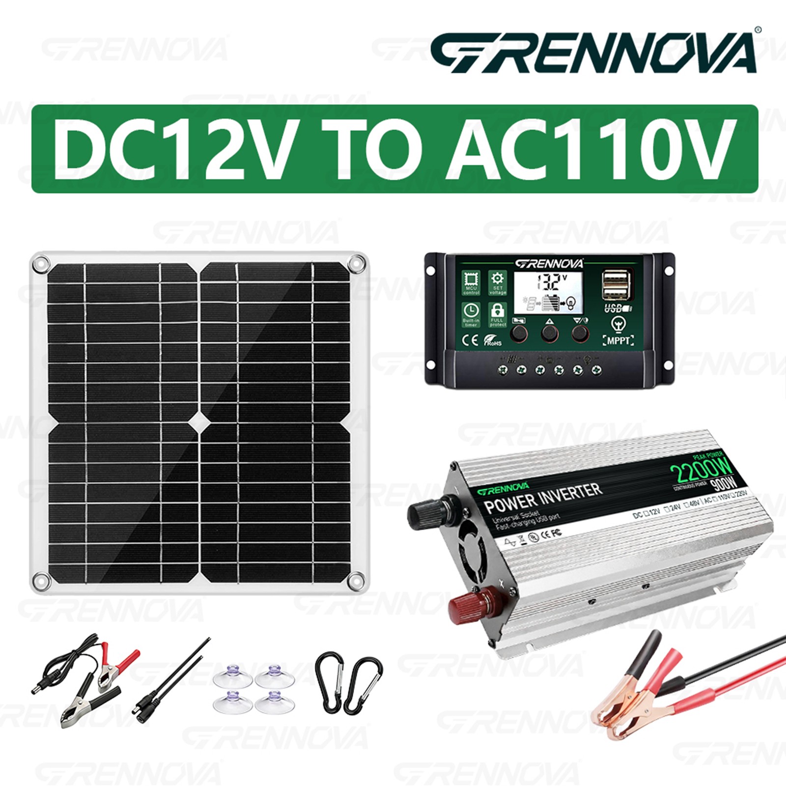 True Power Grennova Solar Kit 2200W 60A MPPT 30W Panel 110/220V Inverter
