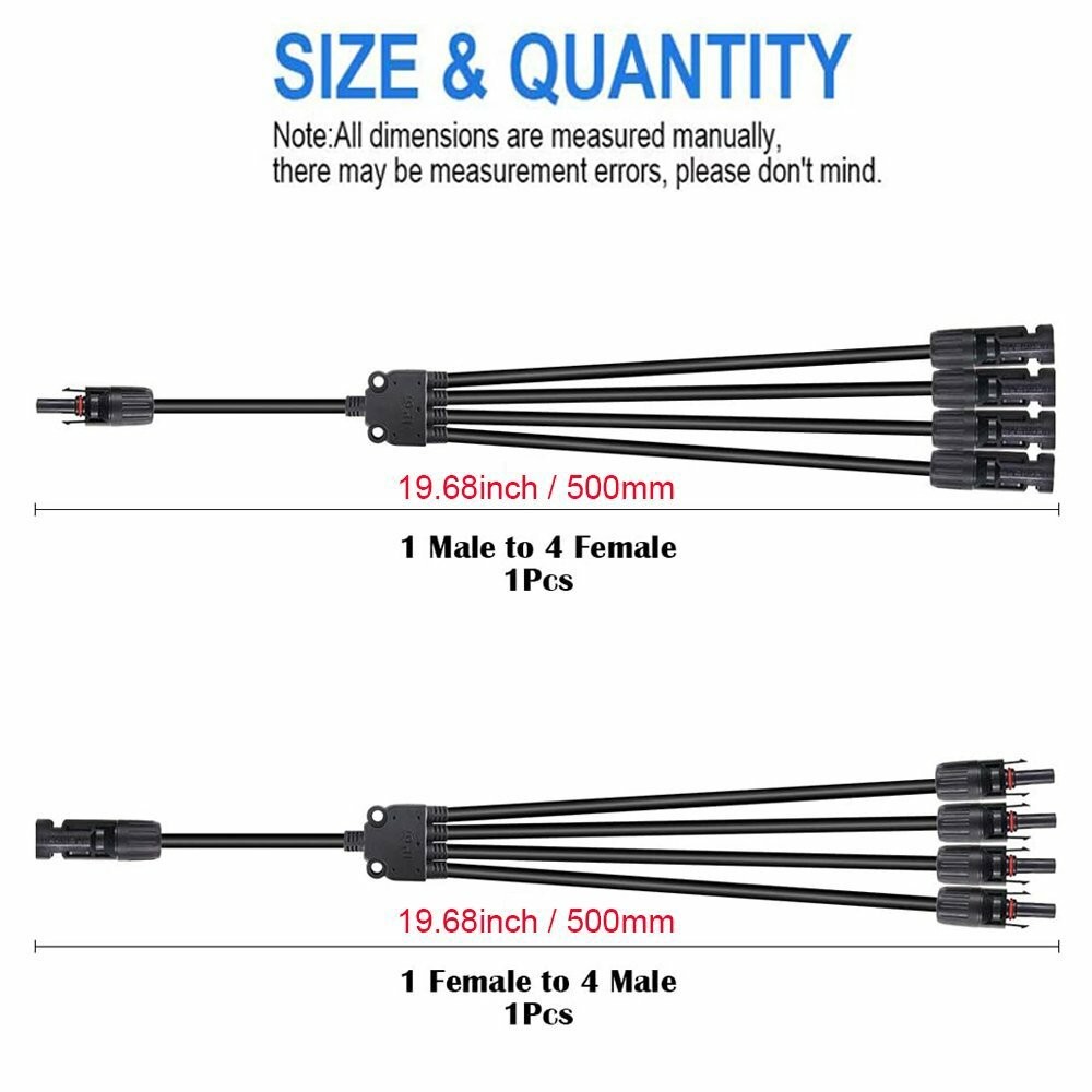 2x Y Branch Solar Panel Cable for FFM MMF PV Wire Connector T Splitter Tools 30A