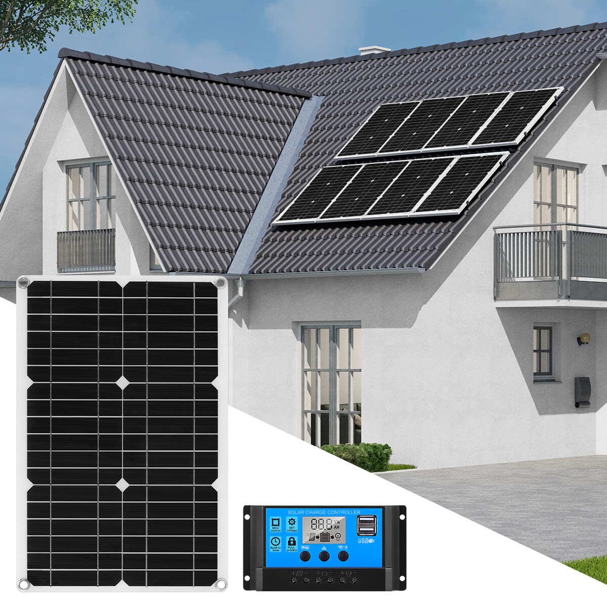 20W 12V Watt Solar Panel Kit Charging Off-Grid Battery Power RV Home Boat Camp