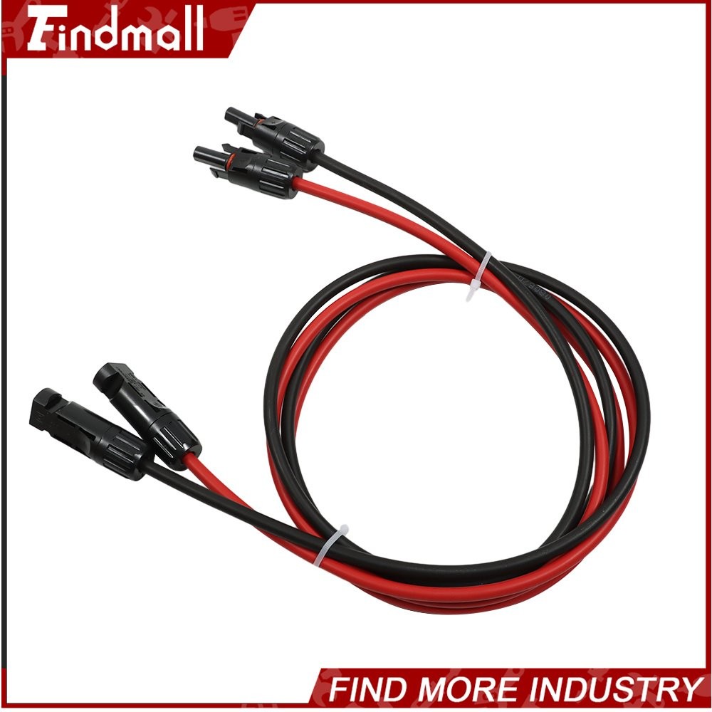 Findmall 1 Pair 5ft 10AWG Black + Red Solar Panel Extension Cable Wire Connector